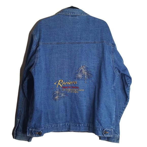 Vintage 90s Riviera Hotel Casino Las Vegas Denim Jacket Mens Size XXL Distressed - Picture 3 of 7